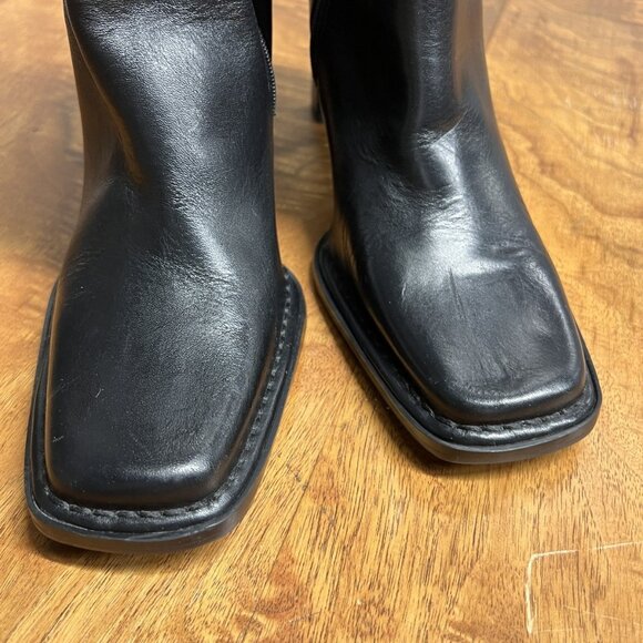 SOLD Bakers Women’s 9 Square Toe Chunky Block Black Leather Mid Calf Boots - Picture 12 of 13